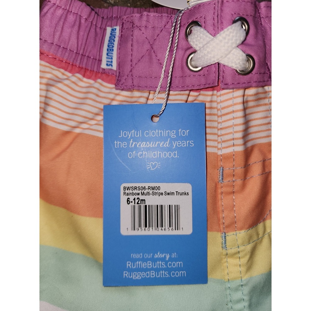 Ruggedbutts Rainbow Multi-Stripe Swim Trunks Swim Shorts Size 6-12 months - Picture 4 of 5